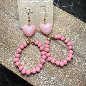 Pink Heart Beaded Earrings